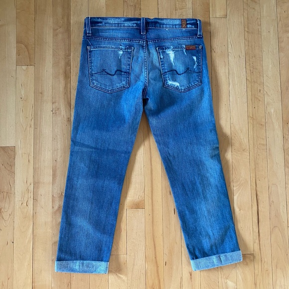 😎7 For All Mankind Crop Straight Leg Cuffed Jeans low rise - Picture 2 of 6